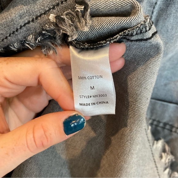 Mazik Gray Denim Dress Long Sleeve Womens Medium Frayed Hem Pockets - Picture 4 of 5